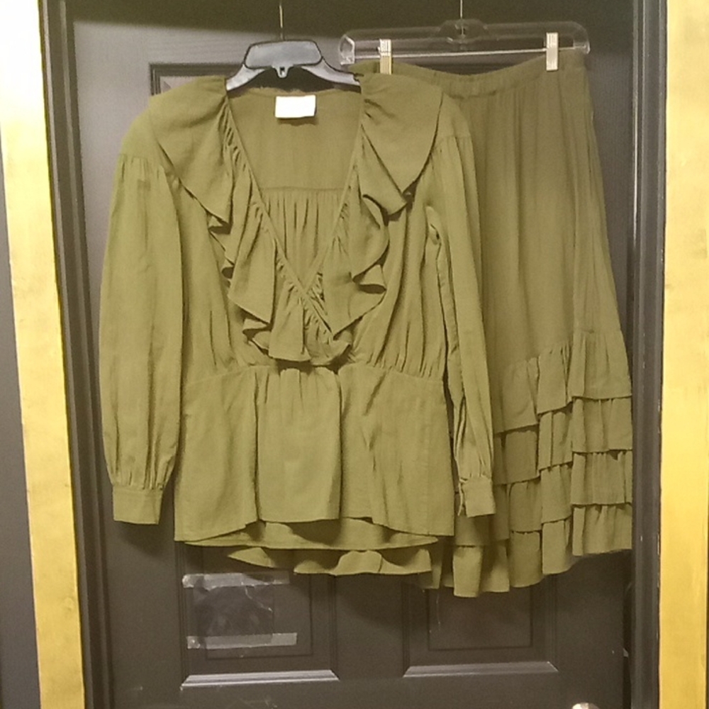2 Piece Army Green Skirt Set
